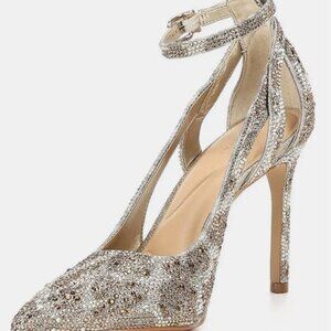 Gianni Bini Teagan Pumps 10M Leopard Rhinestone Cut‑Out Heels Ankle Straps